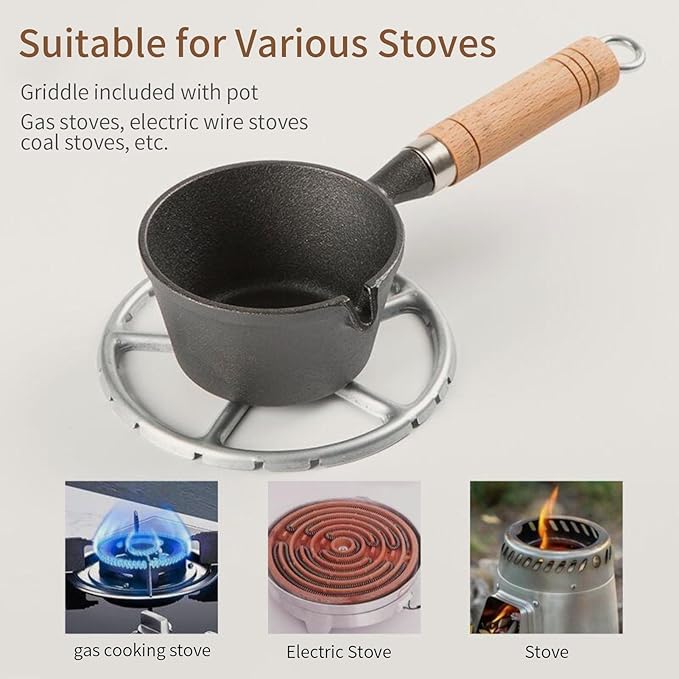 Mini Egg Frying Pan, Cast Iron Omelette Pan Skillet with Wooden Handle, Mini Pre Seasoned Skillet, Nonstick Egg and Fry Cast Iron Pot for Indoor Outdoor Cooking(13x5cm / 5.1x2.0in)