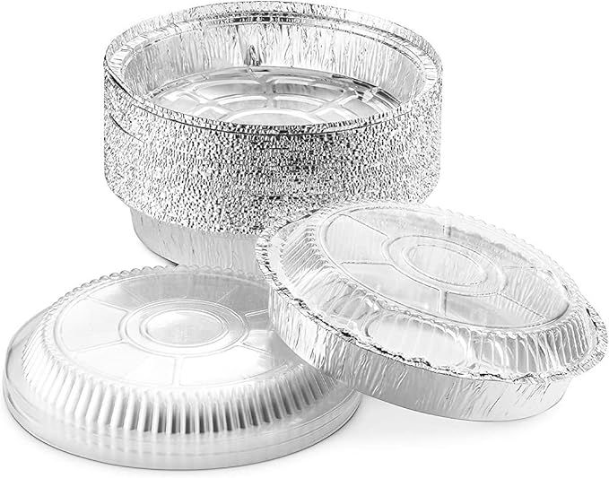 Mr Miracle Pack of 40 Disposable Aluminum Foil Pans with Clear Lids –8 Inch Circular Aluminum Pans, Ideal for Baking, Storing, Heating, Serving - Round Foil Pans with Lids