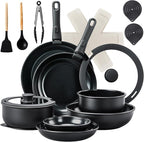 ROVSUN 23 PCS Non-Stick Cookware Set, Cast Aluminum Pots and Pans Set with Removable & Detachable Handles, Induction RV Kitchen Cook Set, Dishwasher Safe, PFAS PFOA & PFOS Free, for Home