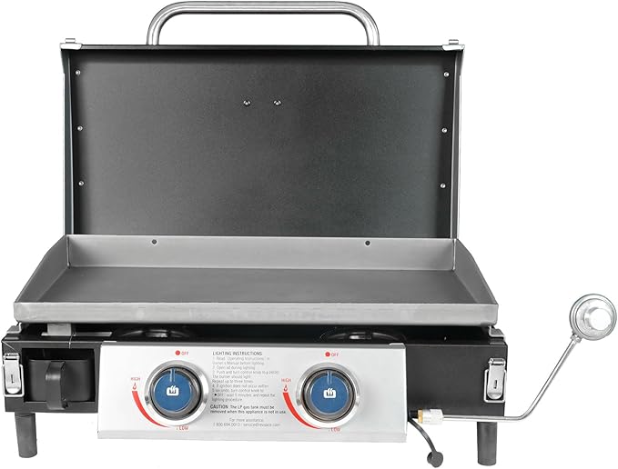 Razor Griddle 25 Inch Outdoor 2 Burner Portable LP Propane Gas Grill Griddle with 318 Square Inches and Top Cover Lid for BBQ Cooking, Black