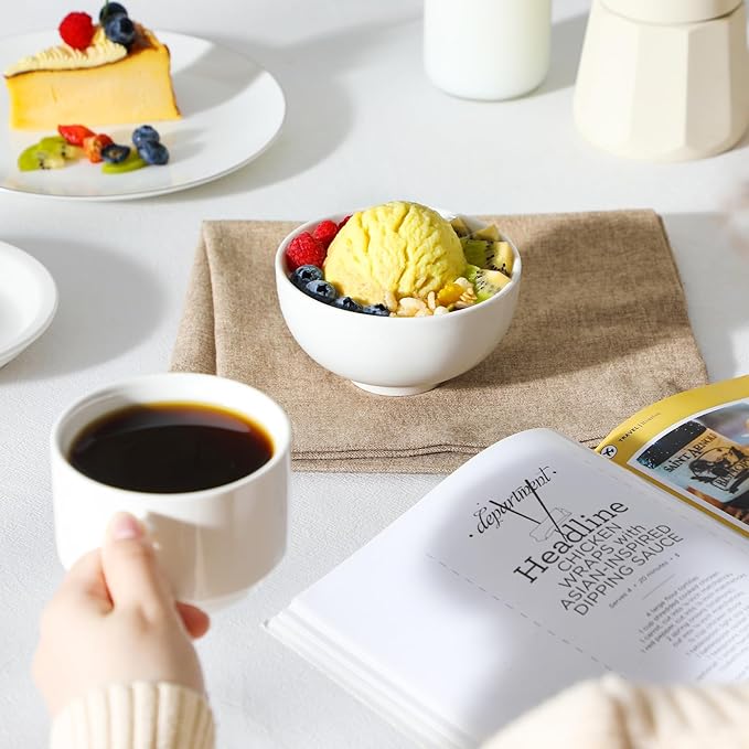 MALACASA Small White Bowls Set of 8, 10 Oz Ice Cream Bowls - Little Ceramic Bowls for Bouillon,Side Dishes, Dessert, Oatmeal, Fruit, Portion Control - Dishwasher & Microwave Safe.