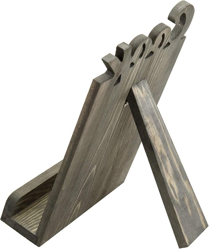 MyGift Solid Wood Countertop Cookbook Holder Tablet Book Stand with Kickstand and Decorative COOK Cutout Letters, Gray