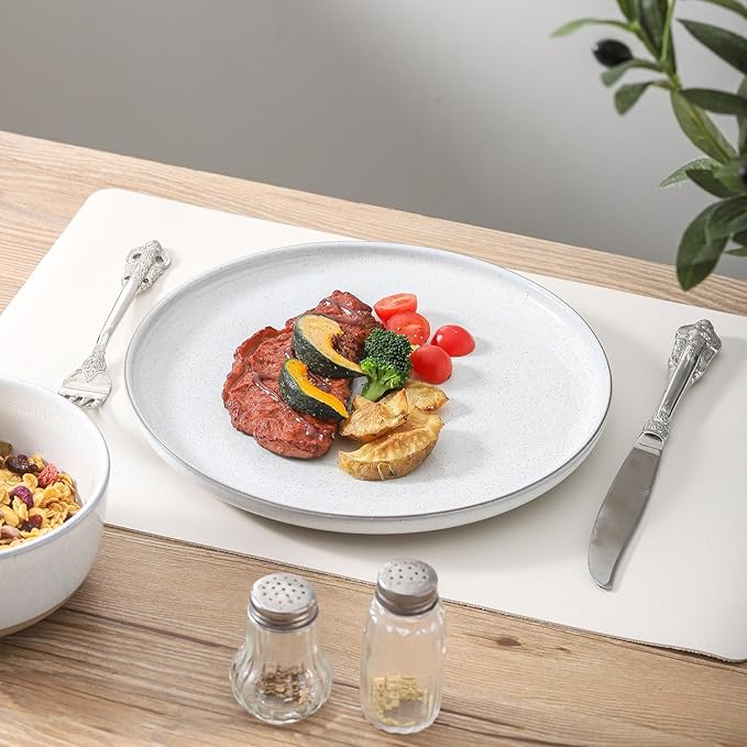 Ceramic Dinner Plates Set of 4,Stoneware 8 Inch,Microwave,Dishwasher and Oven Safe,Porcelain Dessert Plates for Pasta,Salad and Steak,Dishes Set for Kitchen,Scratch Resistant,White