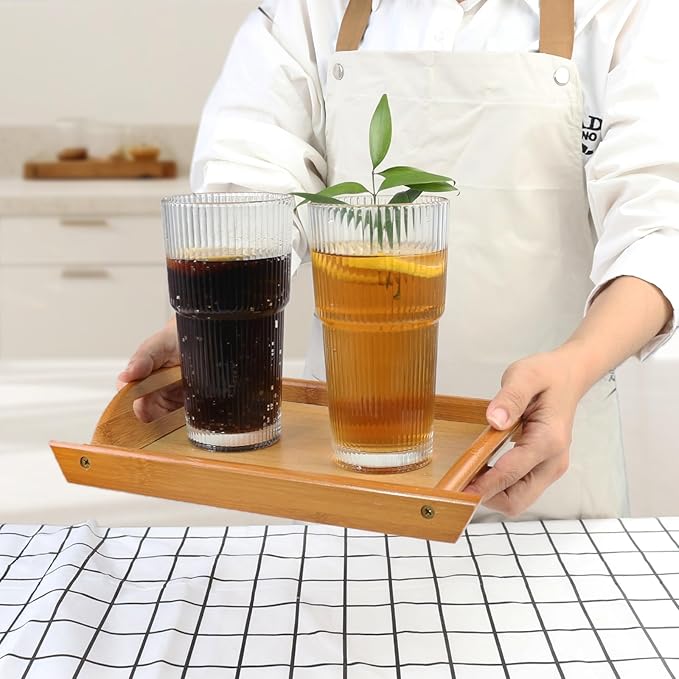 Drinking Glasses，19oz Ribbed Glassware,9 Pack Old Fashioned Glasses,Thickened glass for iced coffees, smoothies, cocktails and juices, perfect for families and parties (9)