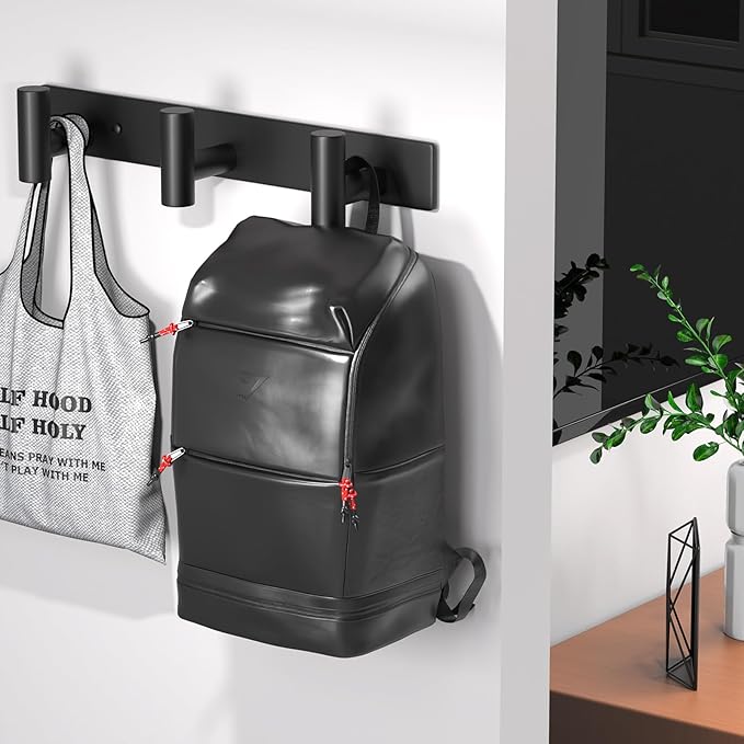 Wall Mounted Coat Rack-3 Hooks, Heavy Duty Stainless Steel Hook Rail for Towel Coat Hat Purse Bag Jacket, Towel Hooks for Entryway Bathroom Kitchen (Black 3 Hooks - 1 Pack)