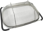 Over The Sink Stainless Steel Oval Colander with Expandable Rubber Grip Handles Strainers, Fine Mesh Strainer Basket Kitchen 6 Quarts Colander for Strain, Drain, Rinse Fruits, Vegetables