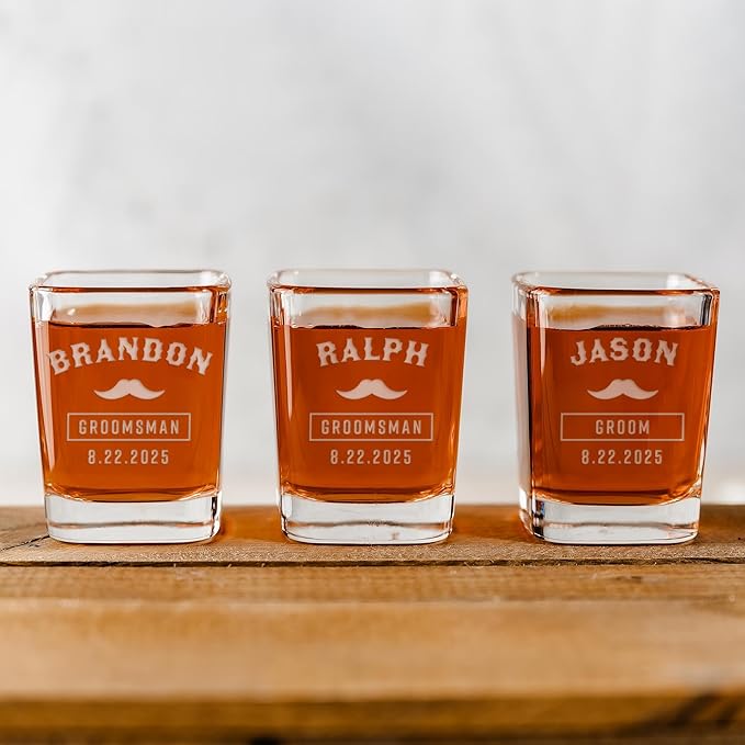 Groomsmen Shot Glasses - Personalized Wedding Party Gift or Proposal - 10 Pack