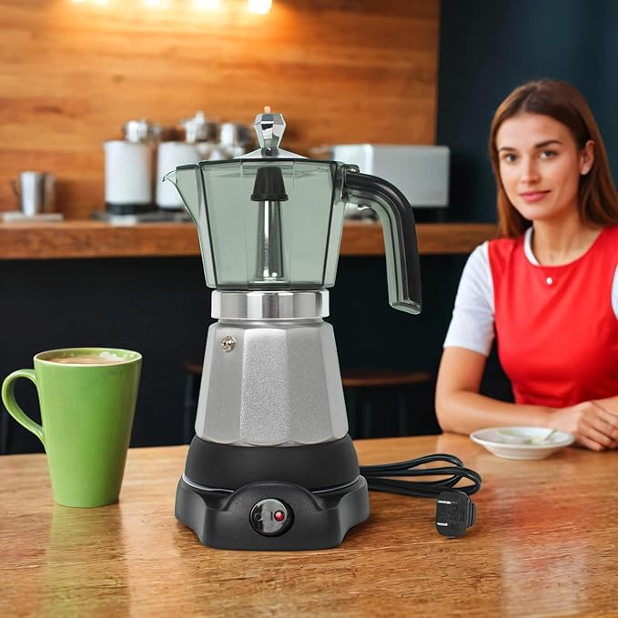 6 Cup Manual Espresso Maker, Small Espresso Machines for Home, Cuban Coffee Maker with Detachable Base & Overheat Protection,Cafeteras Electricas Modernas Moka Pot, Greca Electrica De Cafe Gift