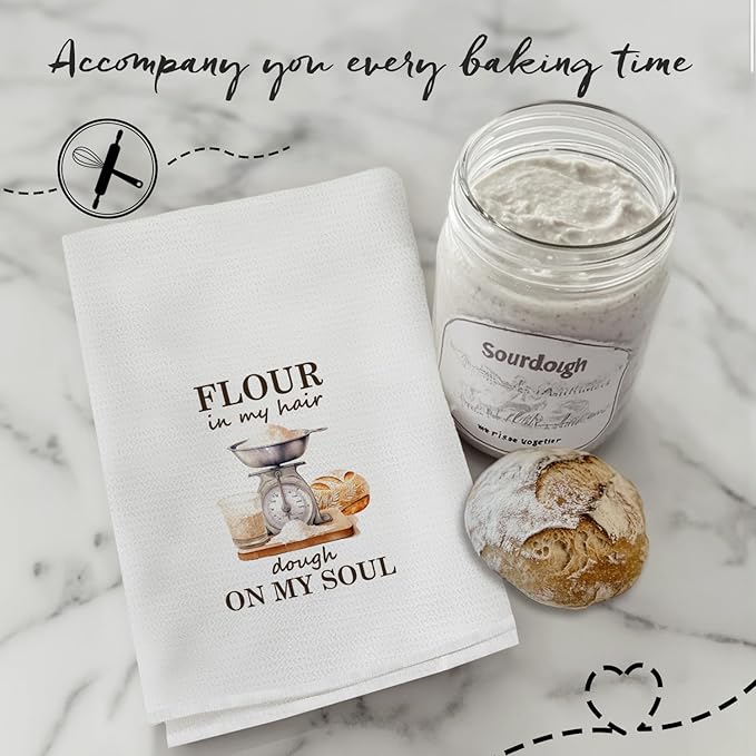 Baker Gifts Kitchen Towels, Gifts for Baking Lovers Decorative Hand Dish Towel for Kitchen, Rustic Farmhouse Tea Towels for Baking Sourdough, 16x24 Inch Set of 2