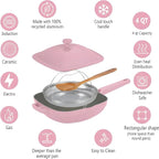 Nonstick Ceramic Saute Pan with Steamer, All-in-One Pan, PFOA,PFOS,Lead & Cadmium Free,Dishwasher Safe,4 Qt,11-inch, Pink, Stay-cool Handle,non stick chef's pan