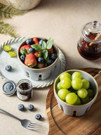 Gomakren Ceramic Berry Basket Set of 2, Round Fruit Bowl with Holes, Fruit Storage Containers for Kitchen, Cute Strawberry Basket for Berries, Grape, Cherry, Gray