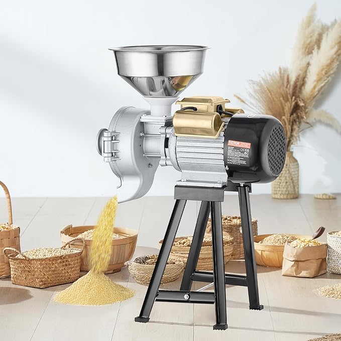 VEVOR Electric Grain Mill Grinder, 3000W Spice Grinders, Commercial Corn Mill with Funnel, Thickness Adjustable Powder Machine, Heavy Duty Feed Flour Cereal Mill Wheat Grinders, Dry & Wet Grinder