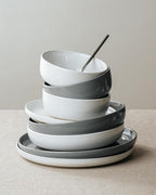 Famiware Milkyway Plates and Bowls Sets, 12 Pieces Stoneware Dinnerware Sets, Dishes Set for 4, White & Dark Gray