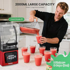 Huanyu Commercial Blender 2L 68OZ 2200W Quiet Professional Blenders with Sound Enclosure for Smoothies with Self-Cleaning Function Red