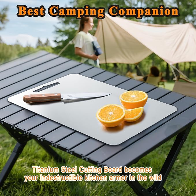 Titanium Cutting Board Professional Double - Pure Titanium Cutting Boards For Kitche, Sided 13.5 x 9 Inch - Dishwasher, Non-Slip for Fruits, Meat, Vegetables, Camping