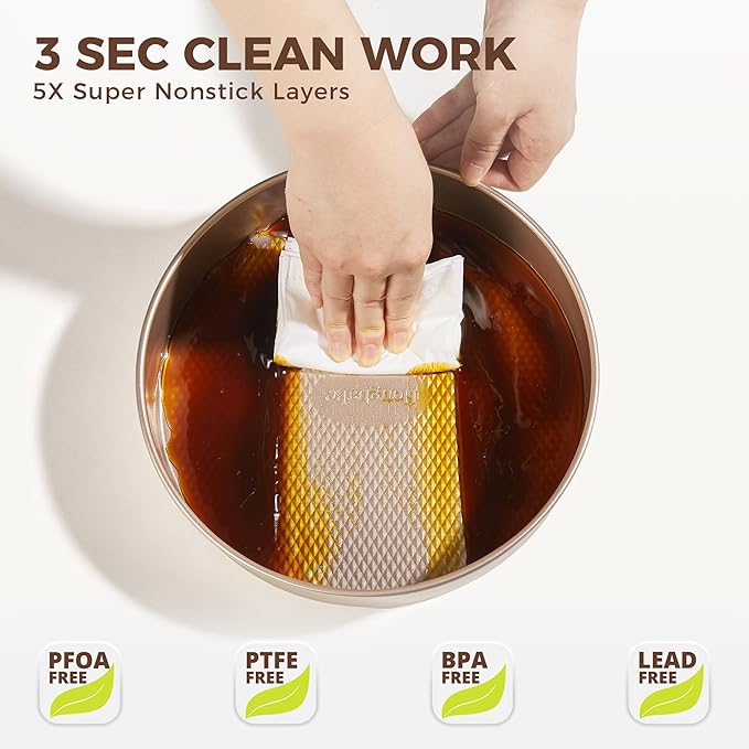 HONGBAKE 9-Piece Baking Pans Set Nonstick, Stackable Non Toxic Bakeware Sets with Diamond Texture, Oven Pan Set for Cooking, Includes Cookie Sheet with Rack, Cake Pan, Roasting Pan, Muffin Tin, Gold