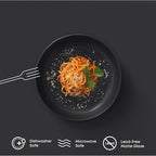 JoyJolt Mesa 40oz Stoneware Serving Bowls, Pasta Bowls Set of 4, Large Salad Pho Soup Bowls for Kitchen, Dishwasher and Microwave Safe Plate Bowls, Aesthetic Kitchen Essentials - Matte Black