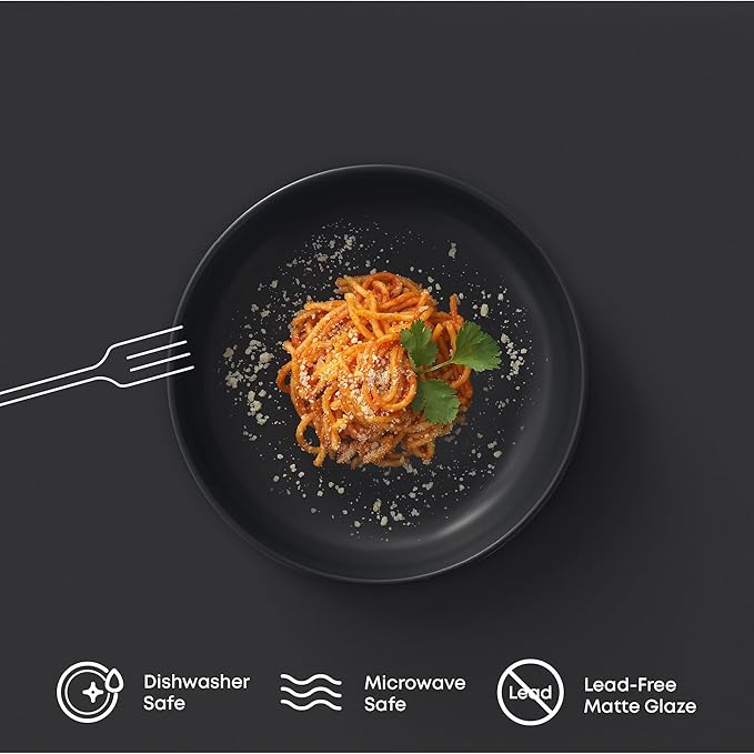 JoyJolt Mesa 40oz Stoneware Serving Bowls, Pasta Bowls Set of 4, Large Salad Pho Soup Bowls for Kitchen, Dishwasher and Microwave Safe Plate Bowls, Aesthetic Kitchen Essentials - Matte Black