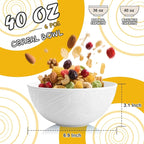 Wheat Straw Cereal Bowls 40 OZ, Unbreakable Bowls Set of 6, Microwave & Dishwasher Safe Bowl for Kitchen, Reusable Plastic Bowl for Cereal, Soup, Salad and Ramen, White