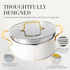 White and Gold Pots and Pans 15 PC Set - Premium Heavy Gauge Nonstick, Non Toxic, PFOA Free, Oven and Dishwasher Safe, Induction Compatible Cookware Set - Gold Kitchen Accessories