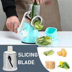 KEOUKE Rotary Cheese Grater Hand Crank Light Blue - Shredder Slicer Grinder 3 Stainless Steel Blades, Stable Suction, Labor-Saving Handle, Safe Kitchen Tool for Cheese, Vegetable, Nuts, Chocolate