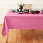 Solino Home Linen Flamingo Pink Tablecloth 60 x 144 Inch - Classic Hemstitch, 100% Pure Linen Rectangular Tablecloth - Machine Washable Table Cloth for Summer, Halloween