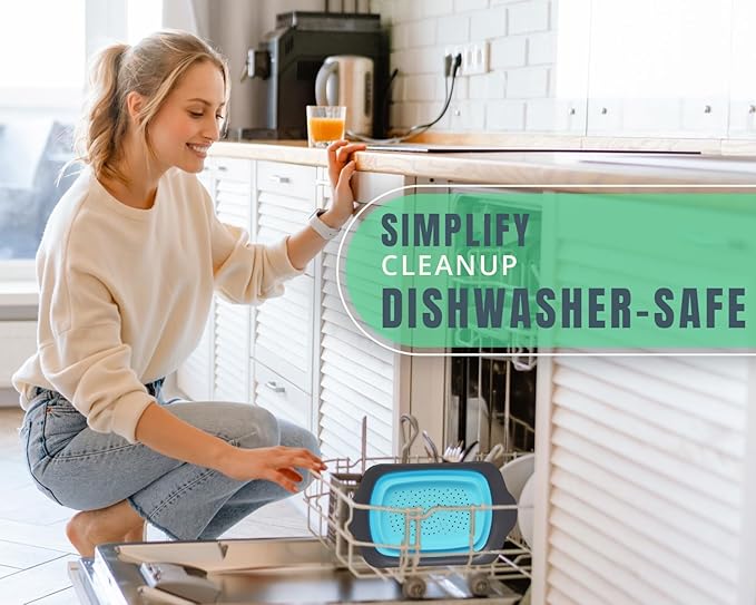 XL Large Kitchen Strainer by Comfify - Collapsible Silicone Over - The-Sink Colander with Extendable Handles - Use with Pasta, Fruit, Berries & Veggie - 6 Quart - Blue