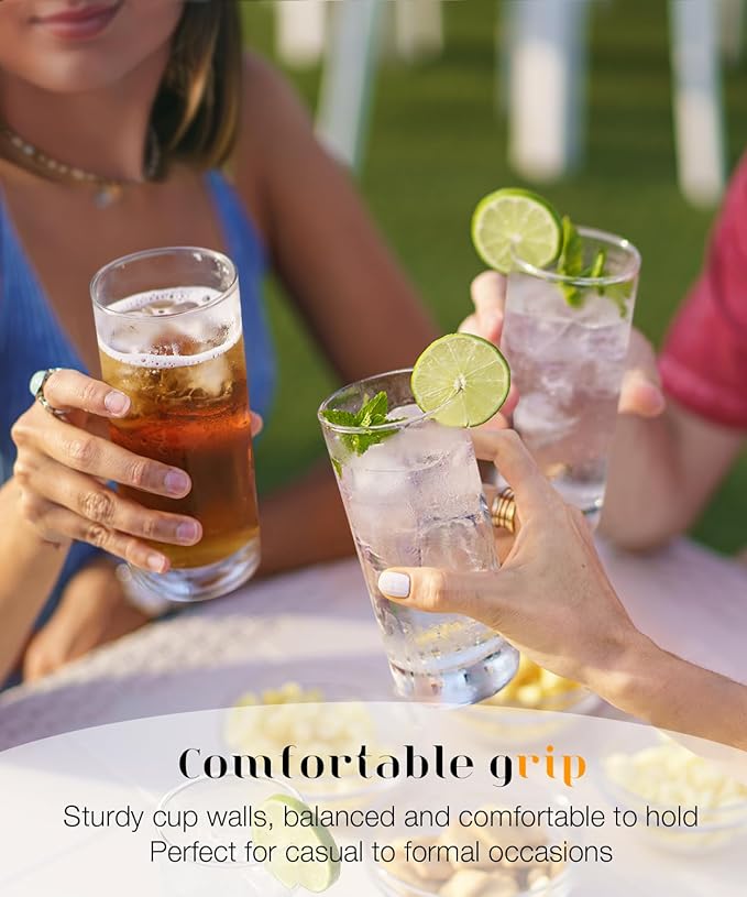 LUNA & MANTHA Highball Glasses Set of 4, 13 OZ Drinking Glass, Lead-Free Crystal Water Glassware, Tall Glass Cups for Mojito, Tom Collins, Cocktail, Home Bar