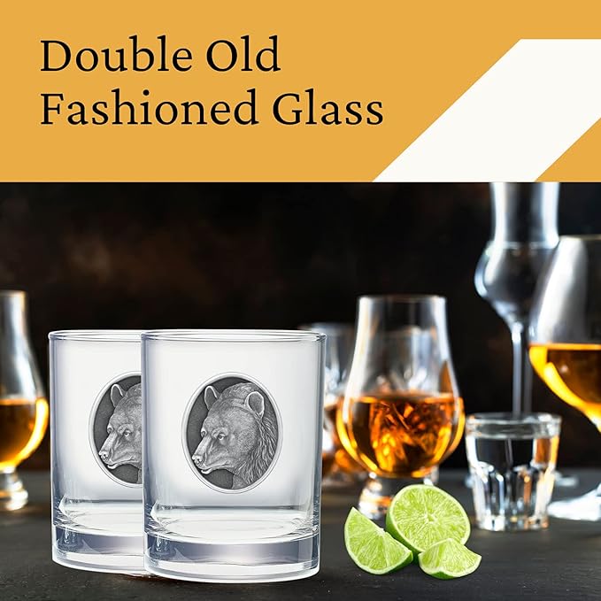 Heritage Pewter Black Bear Double Old Fashion | Double Rocks Glass 14 OZ for Liquor | Expertly Crafted Pewter Glass