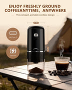 Portable Electric Coffee Grinder，Automatic Coffee Grinder with USB Type-C wireless charging design，Adjustable Coarse to Fine for coffee beans, grains, cleaning brush + cable Includes (black)