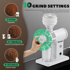 Huanyu Espresso Grinder with Titanium Flat Burr Electric Coffee Grinder with Hopper Bellows 10 Precise Grind Setting Coffee Grinders for Home Use White