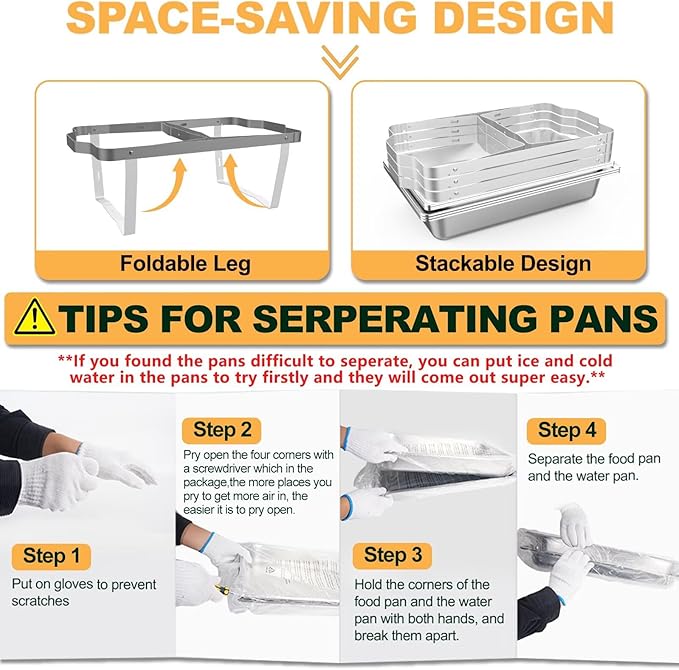 2 Pack 8QT Rectangular Chafing Dish Buffet Set Stainless Steel Catering Chafers Food Warmer with Full,Half Food Pan,Fuel Holder,Foldable Frame For Weddings/Parties/Banquets Events