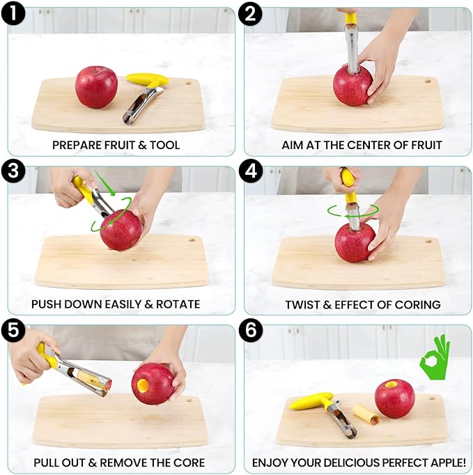 SCHVUBENR Premium Apple Corer Tool - Easy to Use and Clean - Sturdy Apple Core Remover with Sharp Serrature - Stainless Steel Corers for Apple and Pear - Core Fruits with Ease(Yellow)