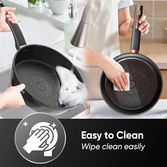 Sunhouse Ultra Titanium Nonstick Coating Aluminum Pan with 4-Layer Non-stick Coating, Non-Toxic, PTFE PFOA & PFAS Free, Stay-Cool Handle, Compatible with All Stovetops (12 inch)