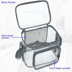 FlowFly Insulated Reusable Lunch Bag Adult Large Lunch Box for Women and Men with Adjustable Shoulder Strap,Front Zipper Pocket and Dual Large Mesh Side Pockets,Clear#Grey