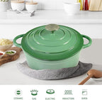 Dutch Oven,Cast Iron Dutch Ovens,Dutch Oven Pot with Lid,4.5 QT Enamel Dutch Pot,Dutch Ovens with Dual Handles,Cast Iron Pot for Braiser,Cooking,Gifts for Family,Green