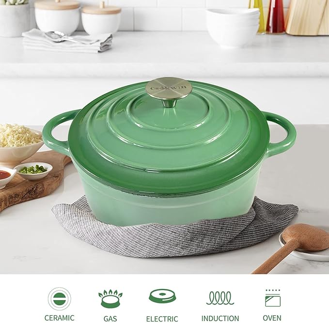 Dutch Oven,Cast Iron Dutch Ovens,Dutch Oven Pot with Lid,3 QT Enamel Dutch Pot,Dutch Ovens with Dual Handles,Cast Iron Pot for Braiser,Cooking,Gifts for Family,Green