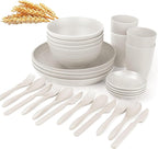 Wheat straw dinnerware sets - 28 Pieces dish sets service for 4 - Lightweight and Unbreakable Plates and Bowls Sets for Travelling and Camping.White