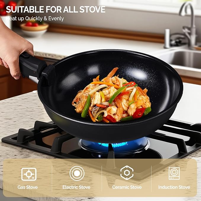 ROVSUN 23 PCS Non-Stick Cookware Set, Cast Aluminum Pots and Pans Set with Removable & Detachable Handles, Induction RV Kitchen Cook Set, Dishwasher Safe, PFAS PFOA & PFOS Free, for Home