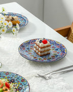 glowworm Dessert Plates Set of 4, 8.5 Inch Ceramic Dinner Plates, Small Salad Plates Set for Kitchen, Microwave, Oven and Dishwasher Safe, Bohemian