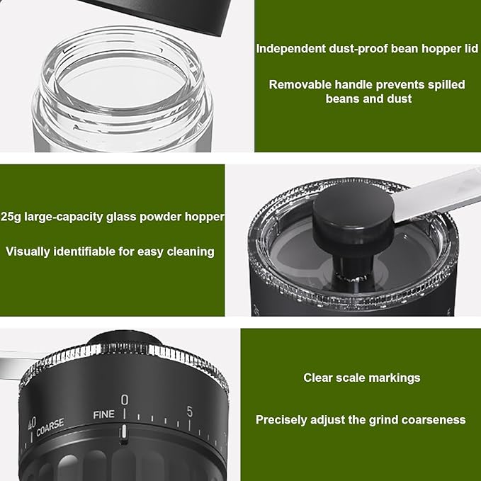 Mini Manual Coffee Grinder with 40 Adjustable Settings, Portable Hand Coffee Bean Mill with 30g Capacity, Compact Conical Burr Grinder for Espresso, Pour Over, French Press, Travel/Camping/Office