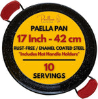 Paella Pan – Enamelled, No-Rust Steel Skillet for Propane & Gas Burners – Easy-to-Clean Pan for Indoor & Outdoor Cooking – Cacerola Paellera Sarten – 17 Inch, for 10 Servings