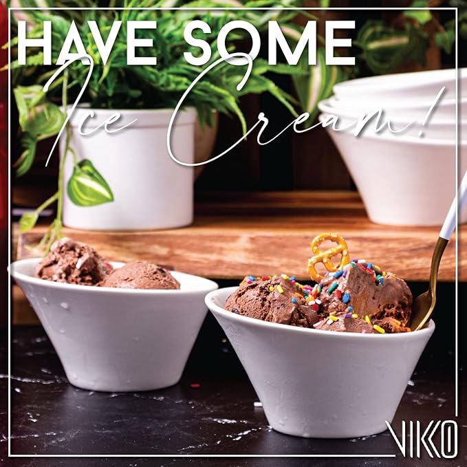 Vikko White Soup Bowls, Set of 4 Ceramic White Bowls, 10 Ounce Versatile Salad, Soup Bowl or Dessert Bowl, Elegant Shape, Dishwasher Safe