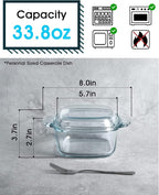 NUTRIUPS 1L Glass Square Casserole Dish with Lid, Mini Glass Casserole Cookware