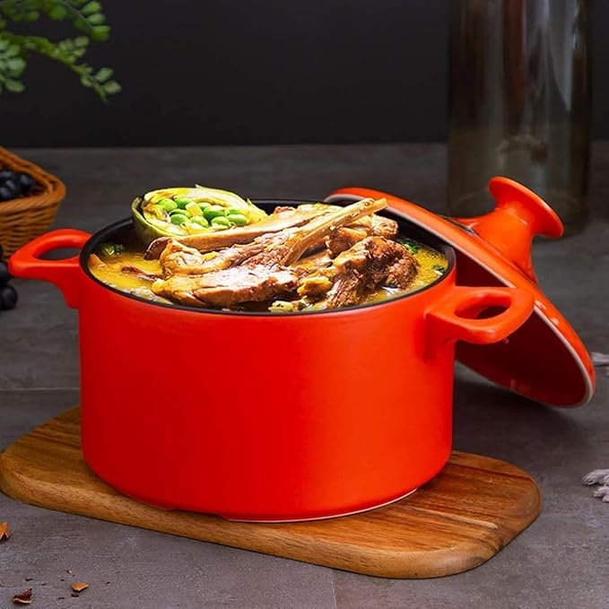 4l Tagine Ceramic Pot Moroccan Tagine Cooking Pot Handmade Ceramic Casserole Healthy Clay Pot for Braising Slow Cooking the Best Choice for Birthday Gifts (red)