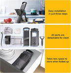 ONCE FOR ALL Safe Mandoline Slicer For Kitchen, Biger Size, Adjustable Vegetable Chopper Food Slicer Potato French Fry Cutter with Peeler, Detachable, Kitchen Chopping Artifact (Black)