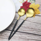 JASHII Silverware Set 36 Piece Food Grade Stainless Steel Flatware Set Fork Spoon Knife Utensils for Daily Use and Party, Service for 6 Anti Rust, Safe in Dishwasher (Matte Black handle gold)