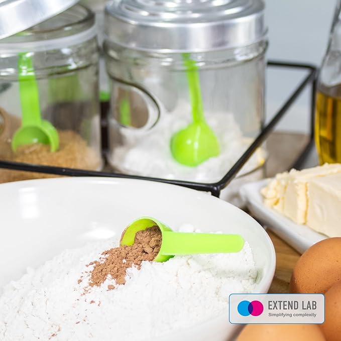 5g Plastic Measuring Spoons (10ml) – Pack of 5 mini Scoops for Protein Poweder, Creatine, Coffee, Lab, Baking, Laundry, Canisters, Dry Goods – 1 Teaspoon Measuring Spoons (tsp), Green