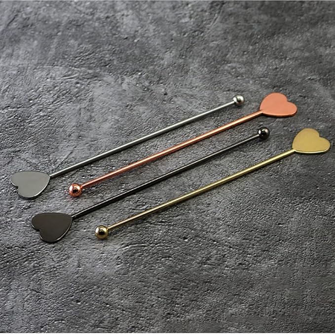 Heart Shaped Coffee Stirrers Stir Stainless Steel for Cocktail Fruit Juice Lemonade Iced Tea Drink Milkshakes Martini Beverage Stirrers Sticks 8 pieces