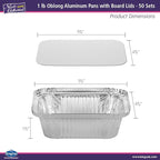 Nicole Home Collection Aluminum Pans With Lids - 50 Count - 1LB Oblong Pans (5"x4")- To Go Containers With Lids - Disposable Tin Foil Pans - Perfect For Catering, Meal Prep, Baking, Freezer Safe